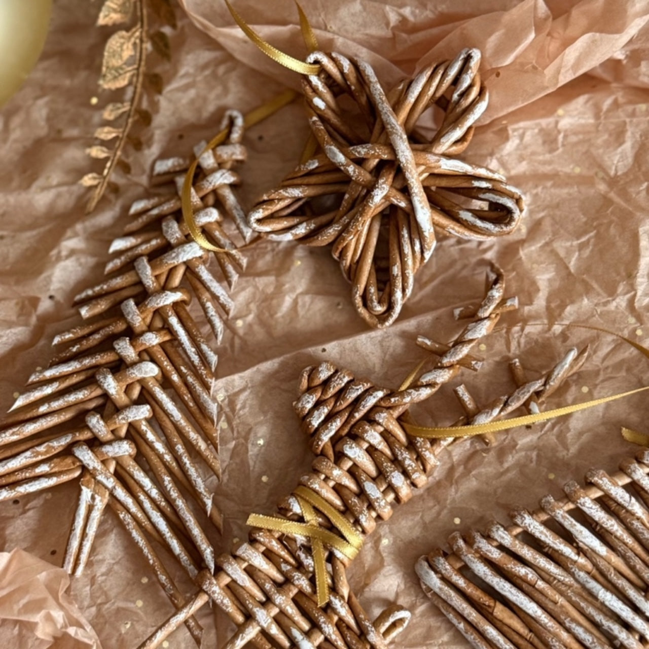 Wicker Christmas Ornaments- Set of 4