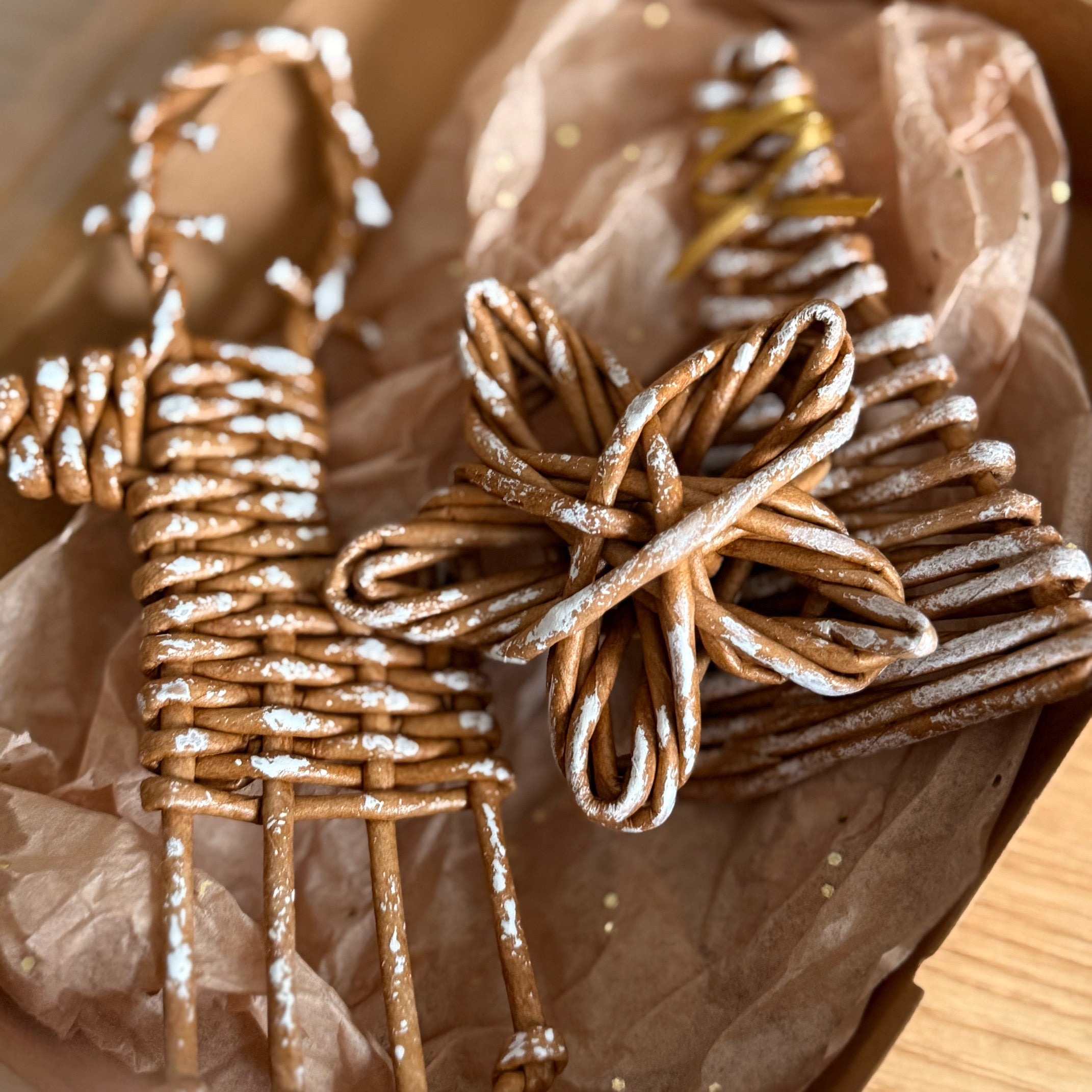 Wicker Christmas Ornaments- Set of 4