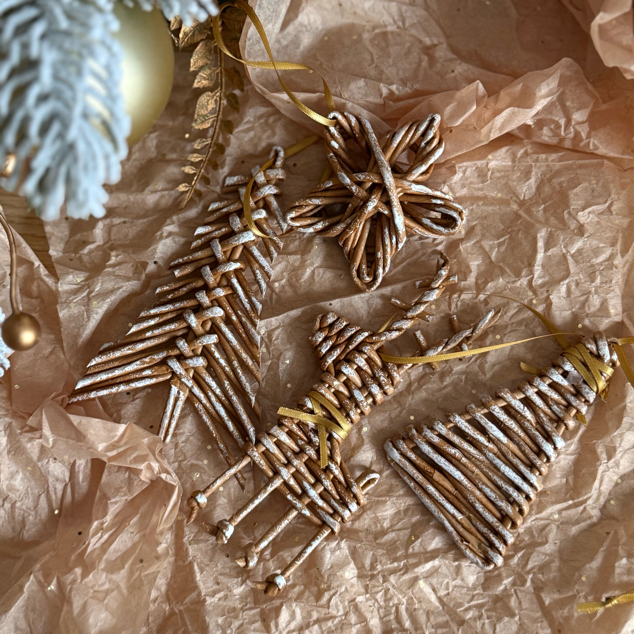 Wicker Christmas Ornaments- Set of 4